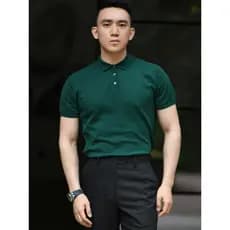 Camisa polo italiana masculina verde escuro malha camiseta Ami cáqui americano Retro lapela manga curta verão