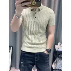 Camisola de lapela de cor sólida masculina meia manga gola polo camisola de manga curta estiramento magro juventude cami