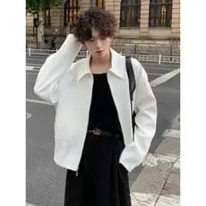 Jaqueta branca masculina High-End sentimento rufião bonito curto administrativo jaqueta Cardigan duplo zíper uniforme de