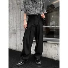 Versão coreana na moda solta calças casuais masculinas único cordão bolso Design elegante calças de terno reto
