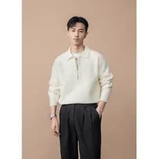 Retro Old Money Polo Malhas Homens Moda Meio Zíper Manga Longa Suéter De Malha