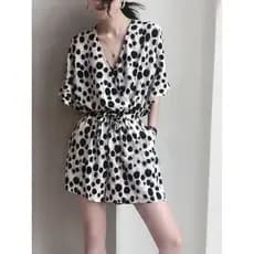 Verão novo estilo francês pequeno macacão de uma peça feminino elegante de uma peça Chiffon com decote em V Polka Dot ma