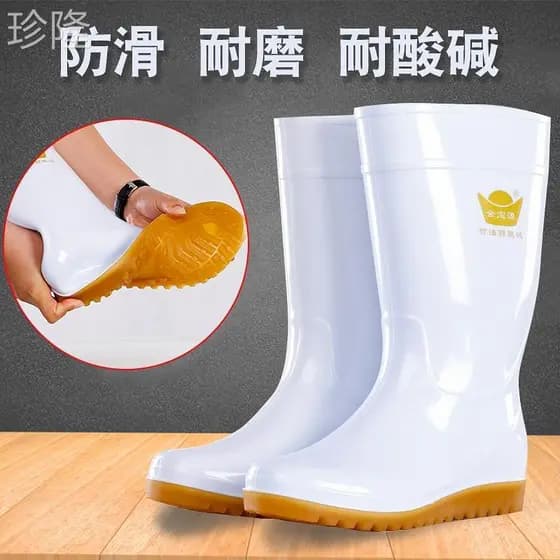 Botas de chuva antiderrapantes brancas de sola plana, tendão de carne, resistente ao desgaste, sapatos de água resistent