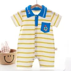 Macacão de bebê verão estilo fino puro algodão bebê manga curta macacão versão coreana na moda bebê macacão Outing roupa