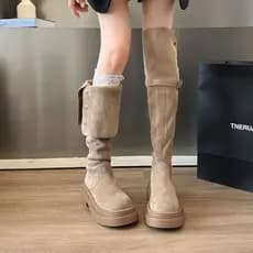 Lingge estúdio Retro ocidental botas femininas inverno velo sobre o joelho botas marrons botas de neve botas de cavaleir