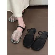 Nicho tecido oco malha sandálias chinelos sapatos femininos exterior Wear 2026 novo estilo verão plana respirável Toe-co