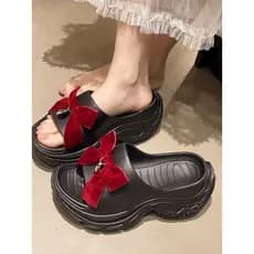 Doce bonito arco Flip-Flops feminino verão pequena cunha chinelos de salto antiderrapante All-Match sandálias chinelos