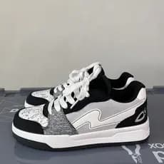 Ins na moda estilo casual preto branco contraste cor tênis sapatos masculinos All-Match nicho tênis rendas sapatos casua