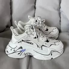 Outono papai sapatos masculinos brancos sapatos masculinos de sola grossa nicho Graffiti Design Original Casual All-Matc