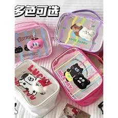 Pequeno fresco bonito portátil saco cosmético dos desenhos animados transparente à prova dwaterproof água grande capacid