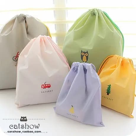 Mala de viagem fofa de desenho animado, roupas de plástico, sapatos, bolso com cordão, bolsa de armazenamento à prova d'