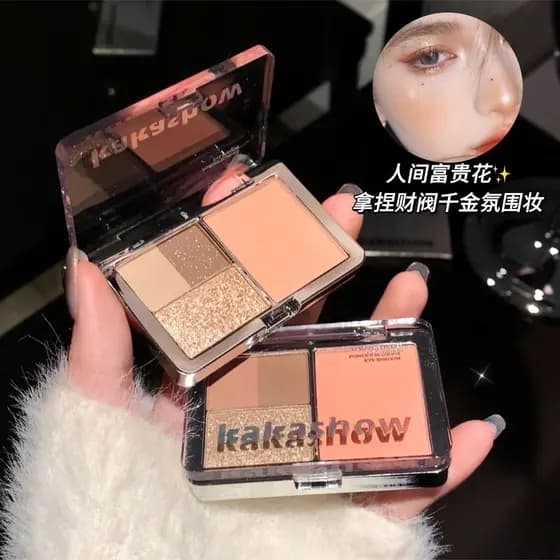 Maquiagem kakashow quatro cores Blush sombra paleta abrangente tudo-em-um paleta perolado fino piscando fosco iniciante 