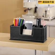 Porta-canetas de qualidade alemã, porta-canetas duplo de couro simples, multifuncional, caixa de armazenamento de mesa,