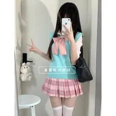 Rosa doce jk uniforme saia dia dos namorados 36cm saia curta feminina genuína saia de cintura alta material escolar saia