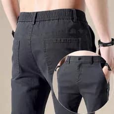 Calças casuais masculinas estilo verão elástico fino ajuste em linha reta calças masculinas juventude All-match negócios