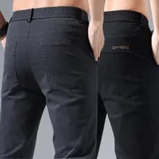 Calças casuais masculinas verão estiramento fino-ajuste em linha reta calças masculinas juventude All-match negócios pés