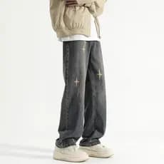 Americano Retro azul Jeans masculino primavera outono estilo em linha reta solta calças casuais na moda calças de rua al