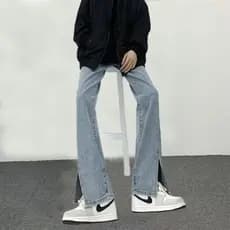 Jeans americanos homens mulheres street Wear casal solto em linha reta ins na moda All-Match High street Split largo-