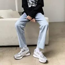 Calça Jeans masculina desgastada de cor clara, tendência de outono, versão coreana, perna reta, Slim