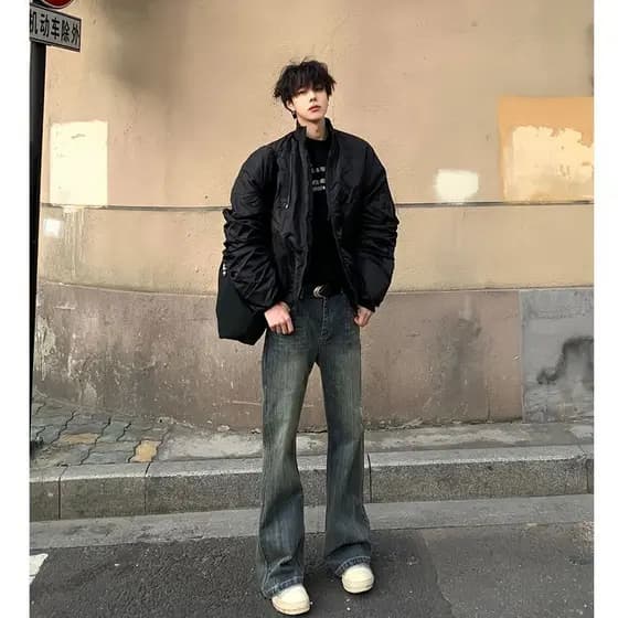 Americano Retro Jeans masculino outono alto alongado ligeiramente calças Street Wear rufião bonito vibe calças retas