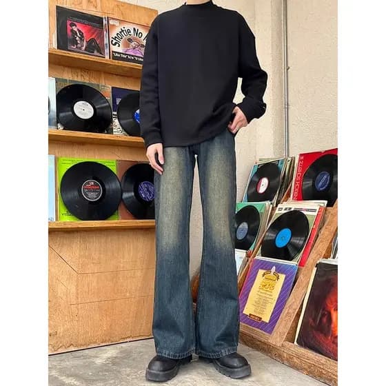 Primavera outono Retro estilo americano Micro-perna Jeans masculino solto 2025 novo estilo calças casuais masculinas Dra