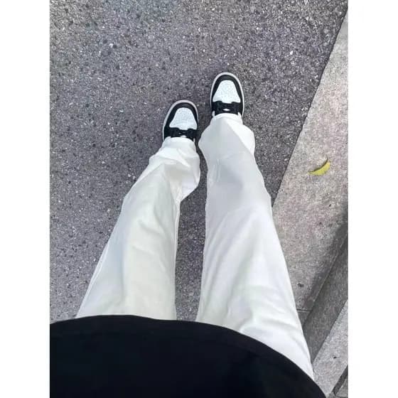 Americano branco reto Jeans masculino verão High Street ootd Commuter Wear feminino mais magro olhar Casual ligeiramente