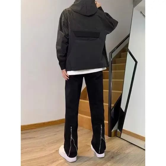American High Street Zipper Jeans Masculino Reto Slim-fit 2024 Primavera Preto Street Wear Design Sensação Bonito Calças