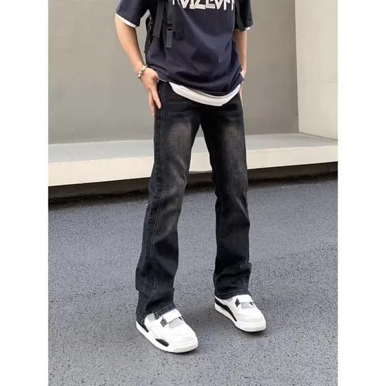 Jane na moda americana marca na moda Jeans preto masculino tamanho grande magro-ajuste ligeiramente elástico calças High
