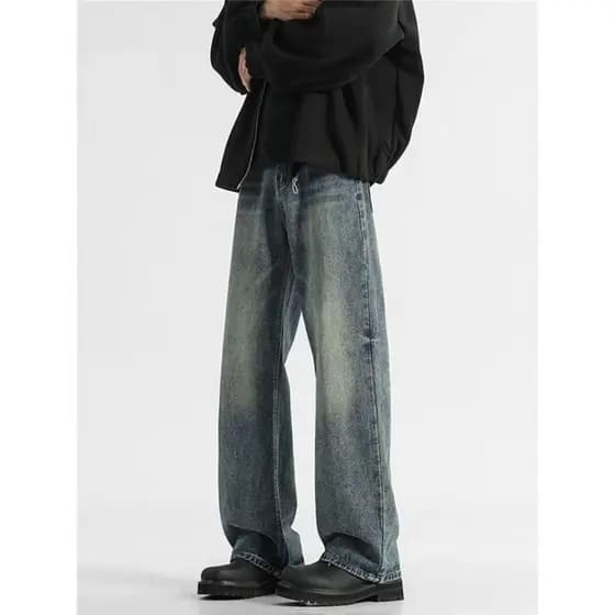 Americano High Street Retro Jeans masculino venda quente 2025 novo estilo perna larga solta reta cleanfit calças masculi