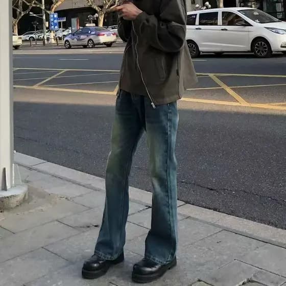 High street Retro azul lavado Jeans Micro queimado das mulheres dos homens americano street Wear solto vibe estilo em li