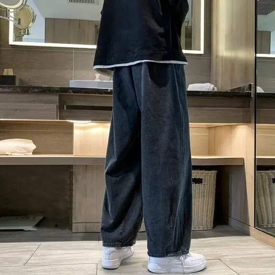 Calças de brim masculinas retas soltas americanas Retro calças de perna larga High street street Wear Drape meninos calç
