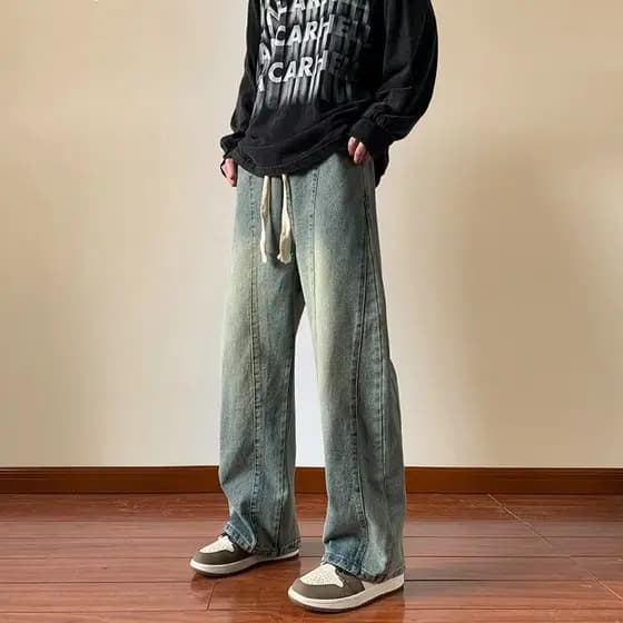 Calças de brim masculinas verão novo estilo Retro street Wear lavado angustiado calças retas americano High street calça