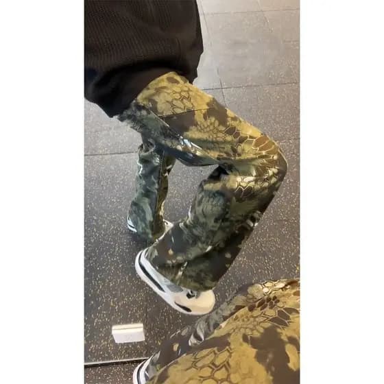 Camuflagem cobra impressão Micro-comprimento Jeans masculino primavera outono estilo americano rufião bonito calças de a