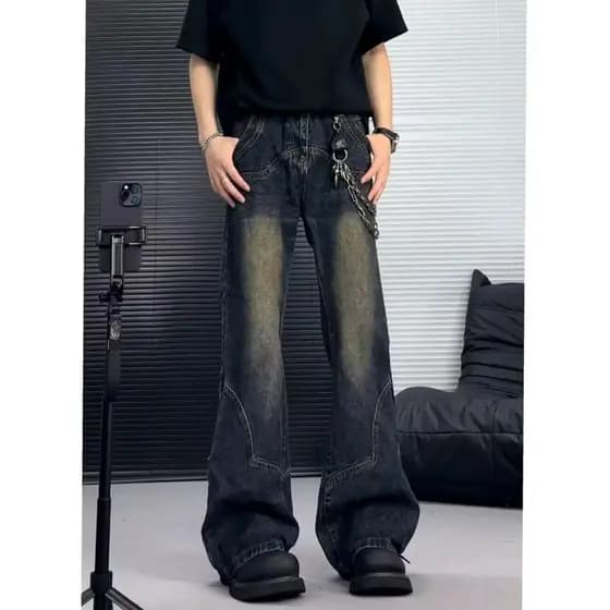 [Clássico Retro Lavado] Nicho Estrutura Costura Design Nostálgico Micro-Flared Jeans All-Match Casual