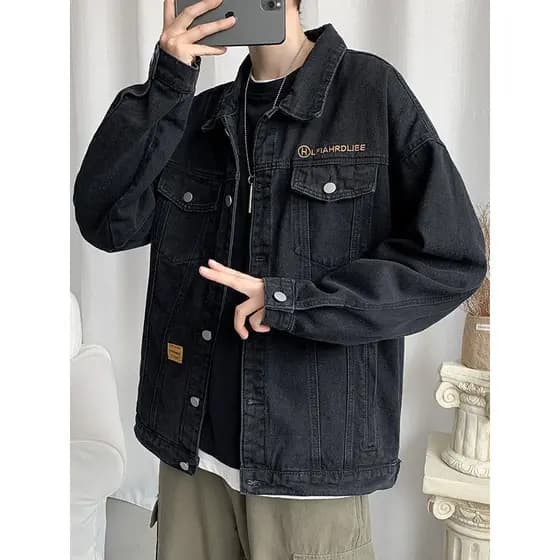 Jaqueta jeans masculina rufião bonito jaqueta outono jaqueta masculina na moda ins All-Match na moda bonito solto jaquet