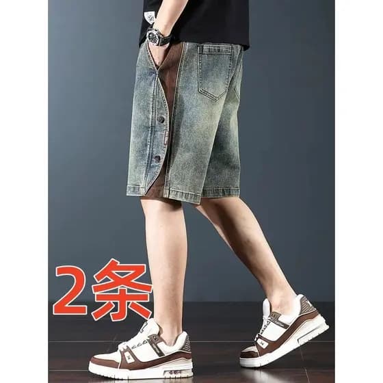 Americano Retro Denim Shorts masculino verão solto em linha reta lavagem pesada água calças de cinco pontos ao ar livre 