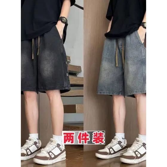 Verão masculino Retro Jeans shorts novo estilo na moda shorts em linha reta solto americano Casual costura calças de cin