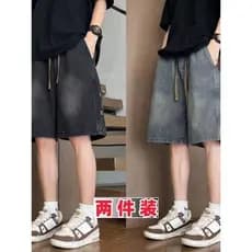 Verão masculino Retro Jeans shorts novo estilo na moda shorts em linha reta solto americano Casual costura calças de cin