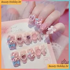 10 Pçs Sanrio Imprensa Em Unhas Longas Com Projetos Rosa Minha Melodia Strass Falsas No Caixão Artificiais Para Mulher