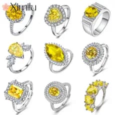 ❤ Luxuoso Anel Original Multi Estilo Citrino Série Anel de Duas Cores Rectangular Diamante Oval Grande Anel Topázio Femi