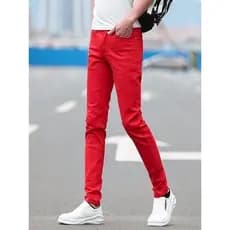 Calças vermelhas masculinas Jeans exclusivas cabeleireiro calças na moda calças masculinas finas dança casamento calças