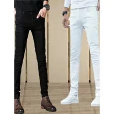 Calças de brim masculinas preto branco calças retas magro-ajuste calças magras All-match calças masculinas na moda meado
