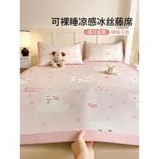 Cartoon Ice Rattan Mat Ice Silk Cool Mat Conjunto de três peças Colchão de verão Tapete de ar condicionado Dormitório es