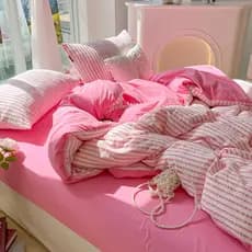 Cremoso fresco Seersucker lavado algodão cama conjunto de quatro peças ins estilo lençol colcha capa dormitório conjunto