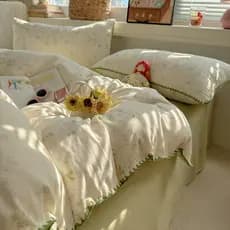 Pastoral pequeno Floral concha lateral cama conjunto de quatro peças gaze enrugada colcha capa folha dormitório estudant