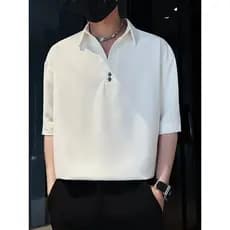 Camisa polo masculina de alta qualidade com decote em V rufião bonito camisa de manga curta de cinco pontos solta camisa
