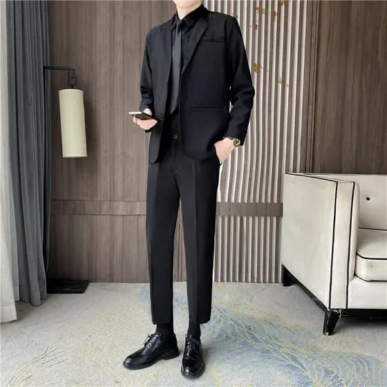 Masculino profissional High-End preto terno jaqueta camisa combinando calças conjunto noivo oficial terno de casamento