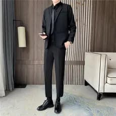 Masculino profissional High-End preto terno jaqueta camisa combinando calças conjunto noivo oficial terno de casamento