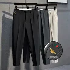 Primavera novo estilo high-end masculino high-end Design sentido pequena abelha bordado tornozelo-perna terno calças vin