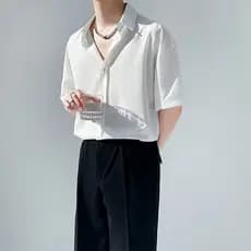 Verão fino camisa de manga curta masculina na moda solta Drop-holding polegada camisa luz estilo maduro bonito All-Match